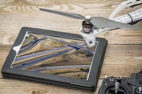 Freeway intersection aerial view aerial landscape photography concept - re... Stock Photos