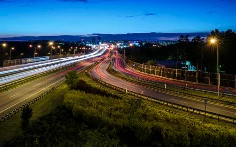 Freeway in Katowice in the evening. Stock Photos