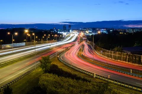 Freeway in Katowice in the night. Stock Photos