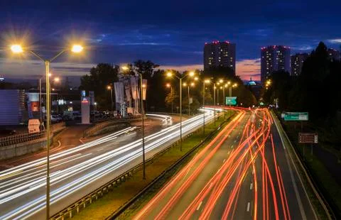 Freeway in Katowice, Poland in the evening Stock Photos