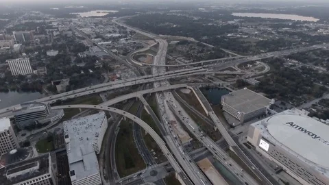 Freeway Maze Drone 4k Stockbeeldmateriaal 74492527