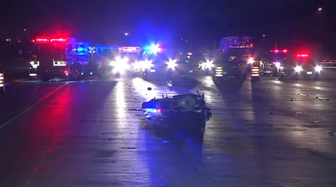 Freeway Motorcycle Crash &amp; Emergency Crews 스톡 동영상 37282924
