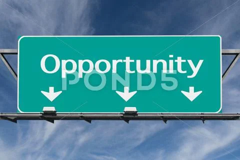 Freeway to opportunity road sign with cirrus clouds Stock Photos