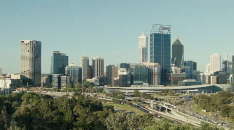 Freeway Passing the Perth City CBD Stock Footage 44424677