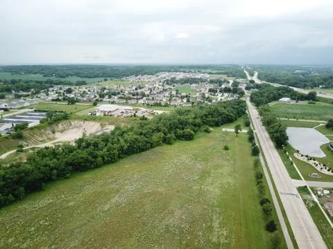 Freeway passing small town Stock Photos