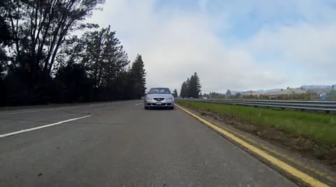 Freeway Rear View Low Angle Passing Car Foggy Afternoon Stock Footage 21307736