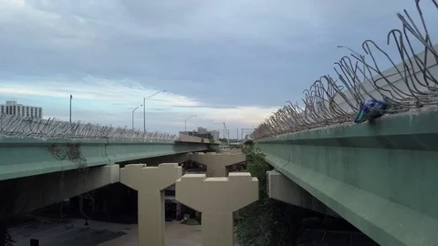 Freeway Road Work Drone Aerial Between Overpasses 動画素材 78657622