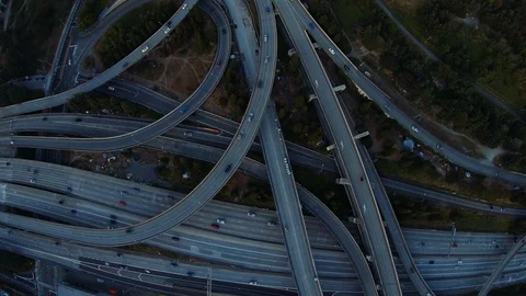 Freeway Roads Infrastructure Below Helicopter Topview with Homeless Camps Video stock 114512566