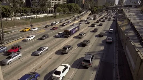 Freeway Rush Hour Traffic Jam in Downtown Los Angeles California USA 02 Stock Footage 92296741