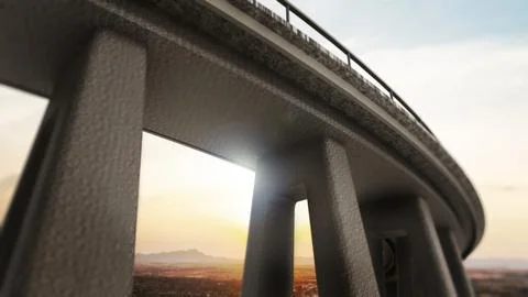 Freeway span view from low angle. 3D illustration Illustrazione stock