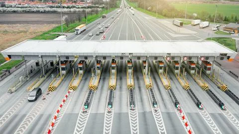 Freeway toll booth, Checkpoint on the road Stock Photos