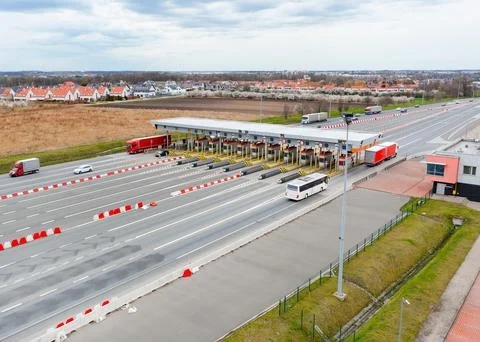 Freeway toll booth, Checkpoint on the road Stock Photos