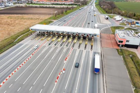 Freeway toll booth, Checkpoint on the road Stock Photos