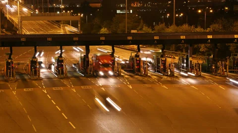 Freeway Toll Booth Time Lapse Close Up UHD / 4K Stock Footage 37381815