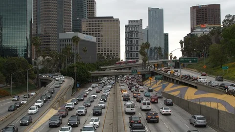 Freeway traffic in downtown los angeles Stock Footage