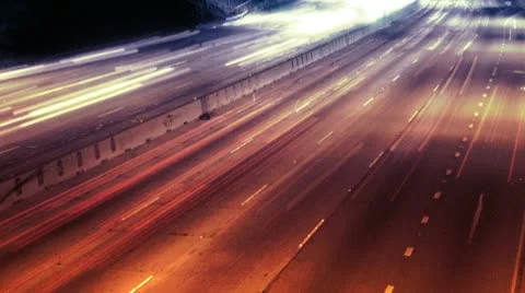 Freeway Traffic Night Time-Lapse Video stock 9949080