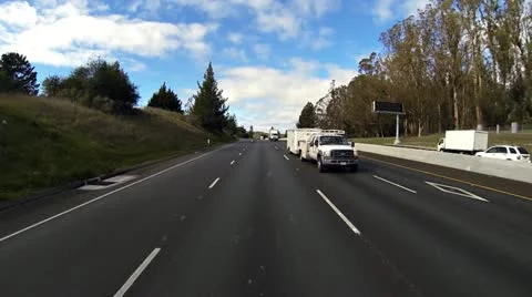 Freeway Traffic - Rear View - 101 South Petaluma Truck and Trailer Stock Footage 21257457