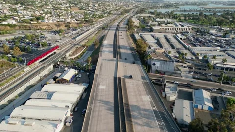 Freeway Traffic Split With Empty Lanes Captured by Drone Stock Footage 327575988