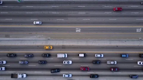 Freeway traffic straight down both directions Stock Footage 82106071