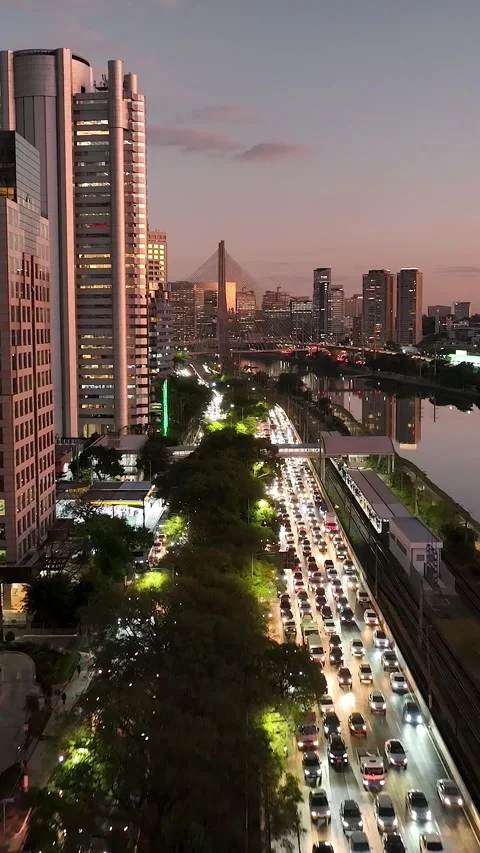 Freeway Traffic At Sunset City In Sao Paulo Brazil. Stock Footage 342402254