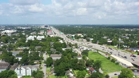 Freeway Traffic Through the City, Drone Aerial View, Houston, Texas, USA Stock Footage 159252675