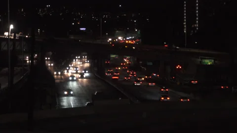 Freeway traffic through downtown, Night, Stock Footage 165147123