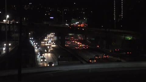 Freeway traffic through downtown, Night, Stock Footage 165148178