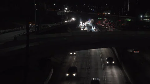 Freeway traffic through downtown, Night, Stock Footage 165149622