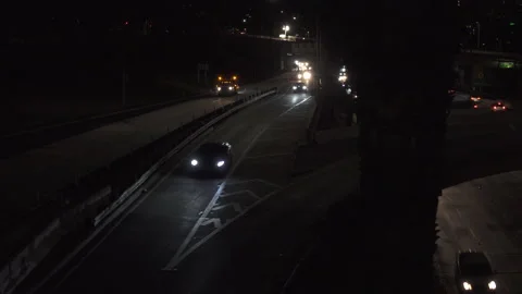 Freeway traffic through downtown, Night, Stock Footage 165149960