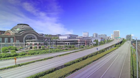 Freeway Traffic Timelapse with Train in Tacoma Washington 動画素材 24950535