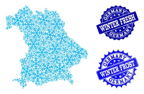 Freeze Map of Germany and Winter Fresh and Frost Grunge Stamps Illustrazione stock