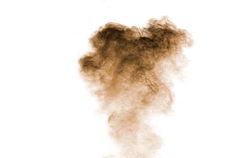 Freeze motion of brown powder exploding. Abstract design of brown dust cloud. 库存照片
