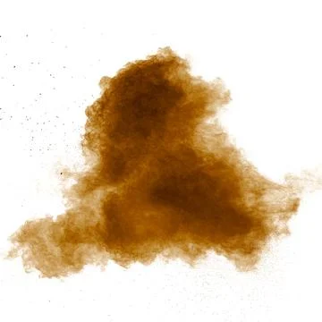 Freeze motion of brown powder exploding. Abstract design of brown dust. 库存照片
