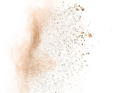 Freeze motion of brown powder exploding.Abstract design of brown dust cloud. 库存照片