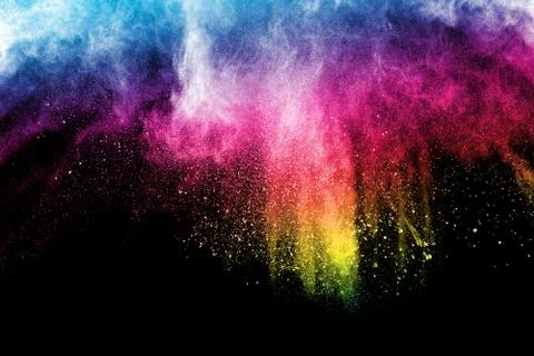 Freeze motion of color powder exploding. Stock Photos