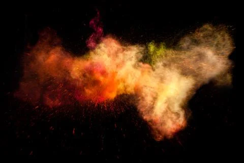 Freeze motion of colored dust explosion Stock Photos