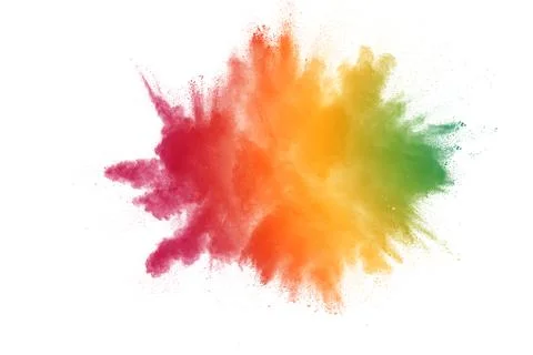 Freeze motion of colored powder explosions isolated on white background Illustrazione stock