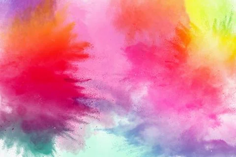 Freeze motion of colored powder explosions isolated on white background Stock Illustration