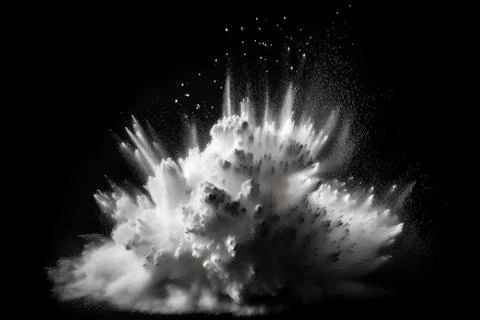 Freeze motion of white powder explodes on black background. Stock Photos