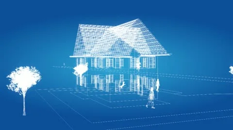 Freeze over a house in wireframe Stock Footage