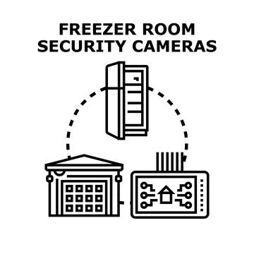 Freezer room security cameras system monitoring property concept Stock Illustration