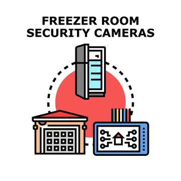Freezer room security cameras system monitoring property concept Stock Illustration