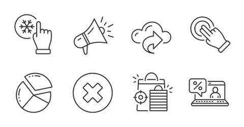 Freezing click, Cloud share and Touchscreen gesture icons set. Online loan, Pie Stock Illustration