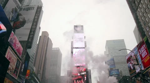 Freezing cold winter Times Square steam people snow 4K Manhattan NYC Stock Footage