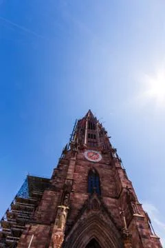 Freiburg munster tower low angle view Stock Photos