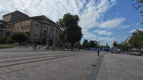 Freiburg Trams Moving Through City Streets Stock Footage 339630623