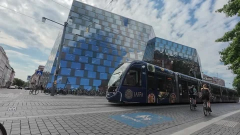 Freiburg Trams Moving Through City Streets Stock Footage 339630682