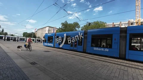 Freiburg Trams Moving Through City Streets Stock Footage 339630691