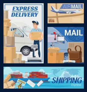 Freight and post mail parcels delivery, courier Illustrazione stock