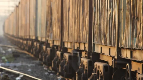 Freight car is passing on railway track Stock Footage 33746285